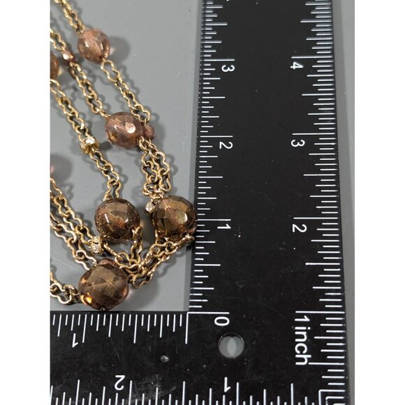 Retro Antiqued Gold Tone Beige Glass Bead Layered Necklace 19" Crystal Accent - Picture 9 of 9